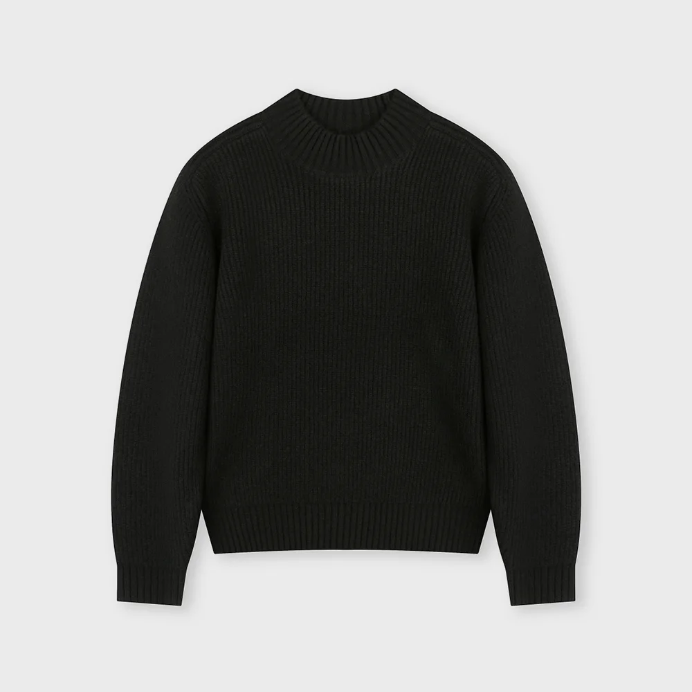 MOCK NECK SHORT SWEATER BLACK