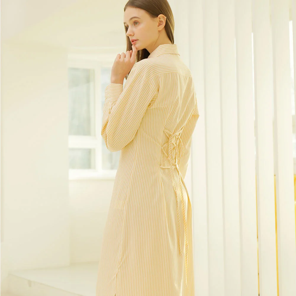 STRIPE LACE UP SHIRT ONE-PIECE_YELLOW