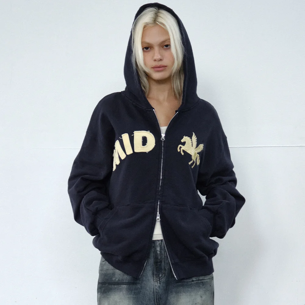 mid horse zip up (navy)