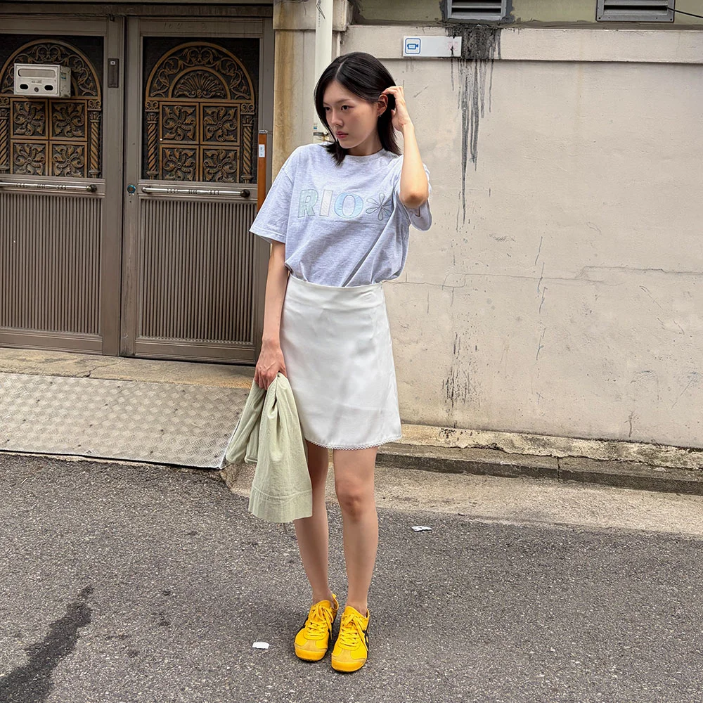 Check Applique Short Sleeve T-shirt_White Melange
