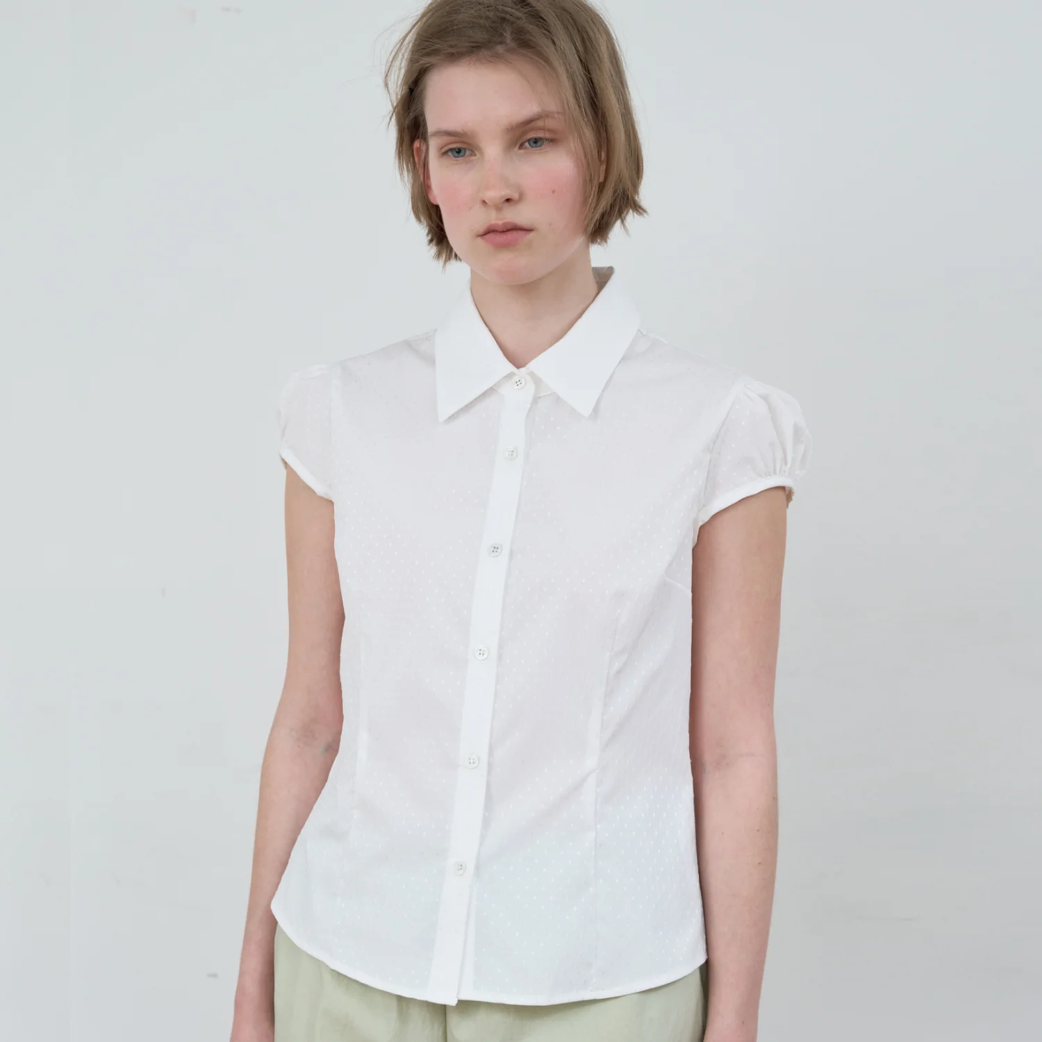 DOT CAP SLEEVE SHIRT_WHITE