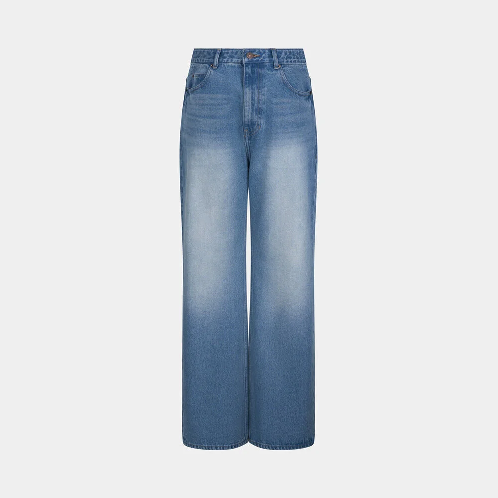 (W) VINTAGE WASHED STRAIGHT JEANS - BLUE