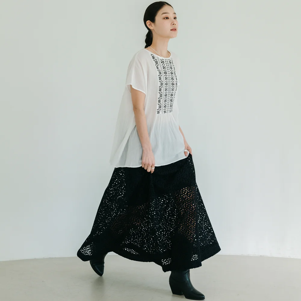 Eyelet Lace Long Black Skirt