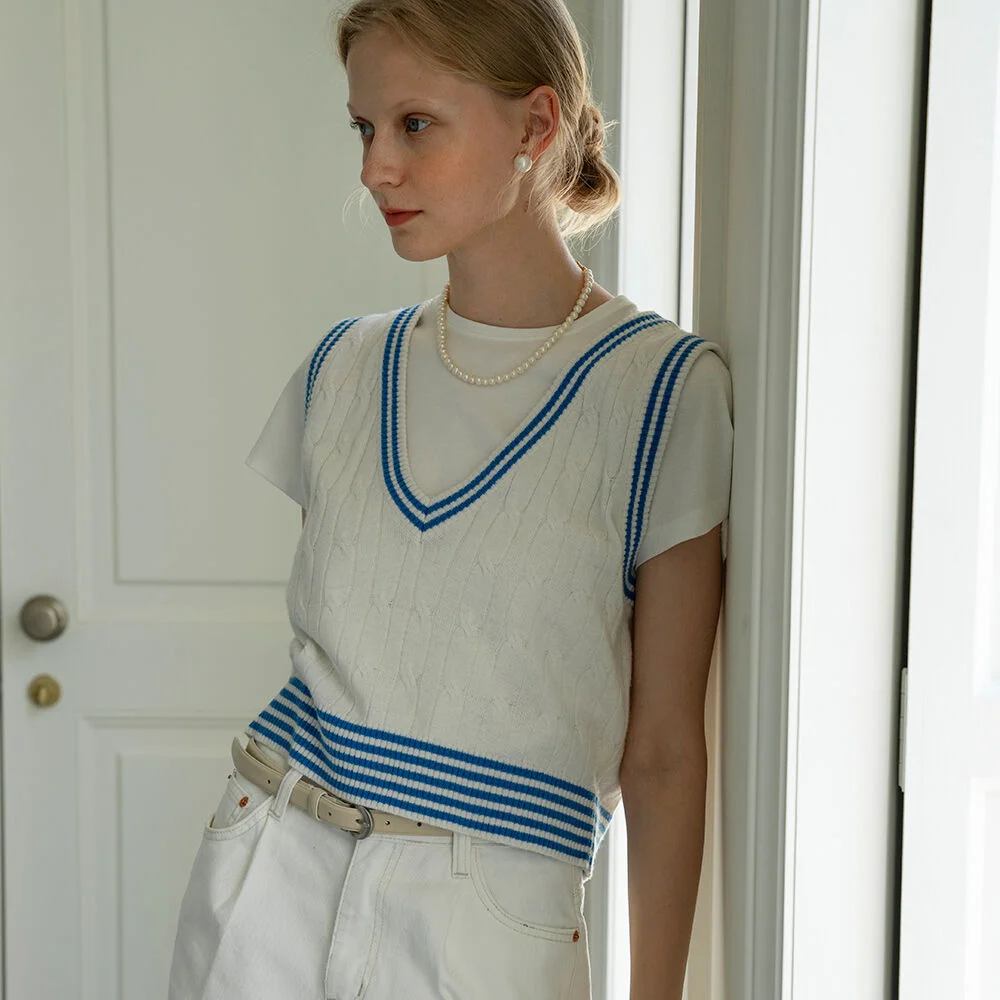 SIKN2032 marine cable knit vest_Ivory