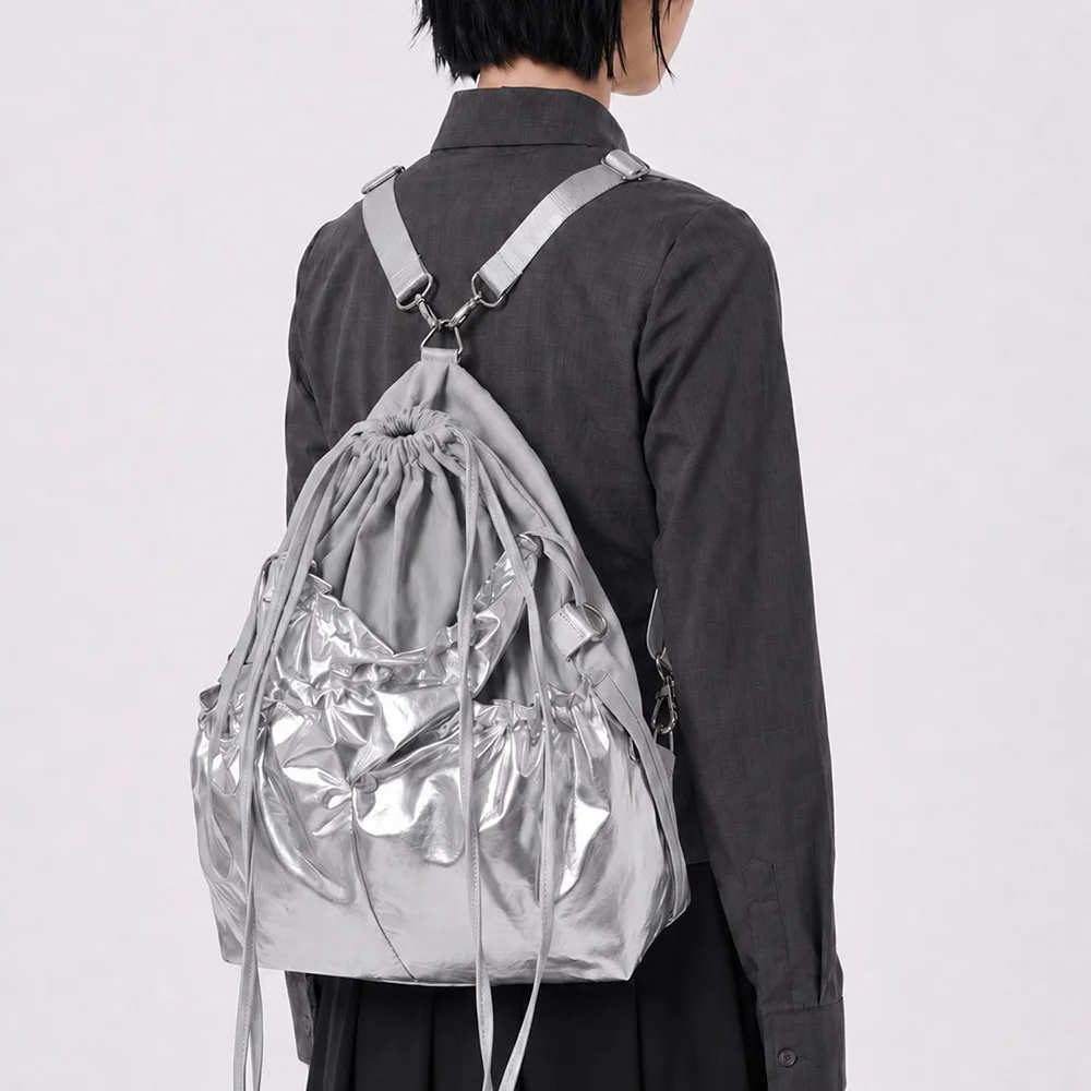 口袋 細節 可拆卸 肩帶 背包 單肩袋 女裝 袋 2WAY LAYERED CABBAGE BAG / SILVER METAL LAYER