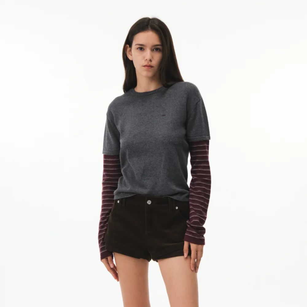 LUCIE STRIPE LAYERED KNIT (MELANGE GRAY)