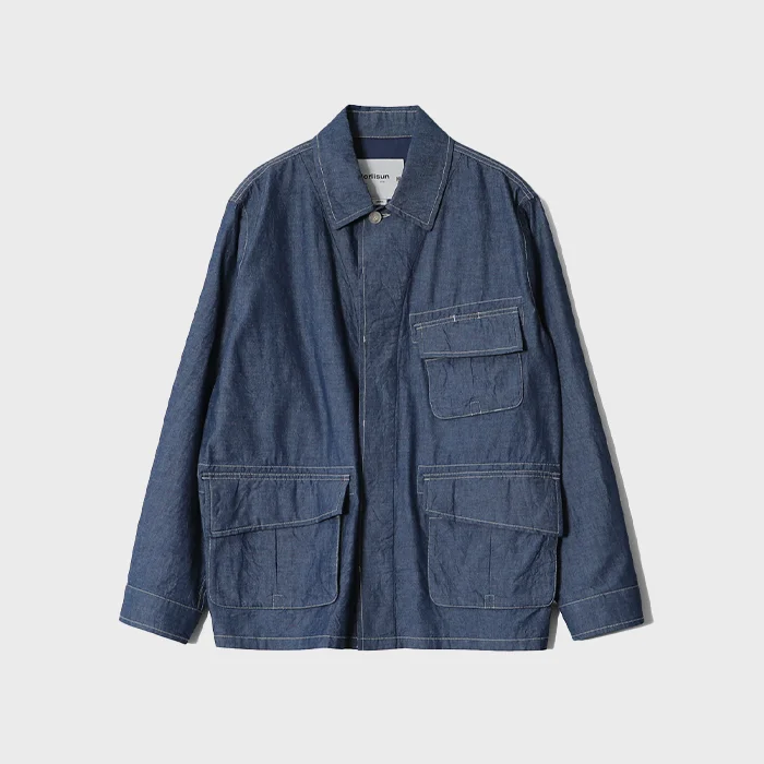 Halfmoon Chambray Fatigue Jacket Light Blue
