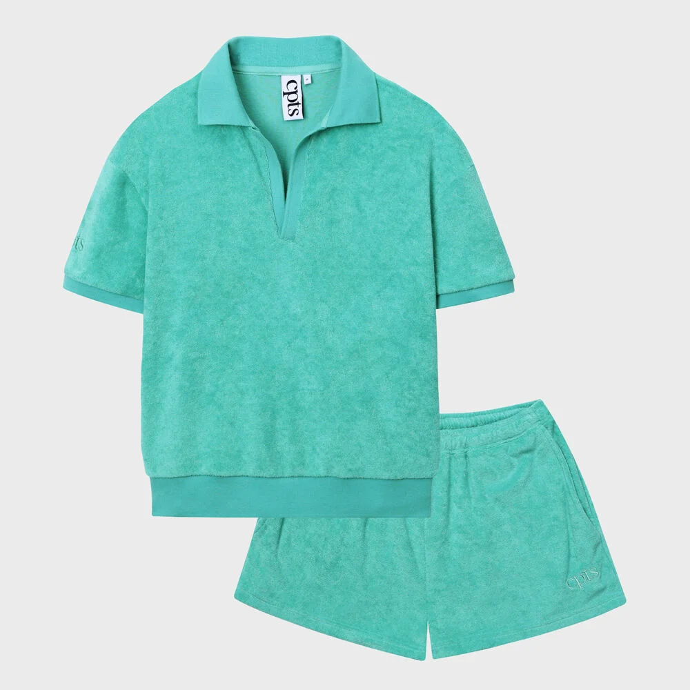LIGHT TERRY POLO SETS_TIFFANY GREEN