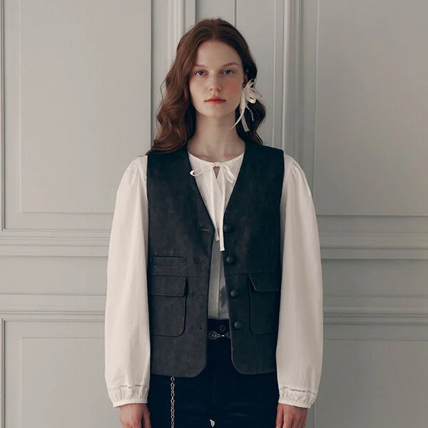 LEATHER TAILORED VEST BROWN