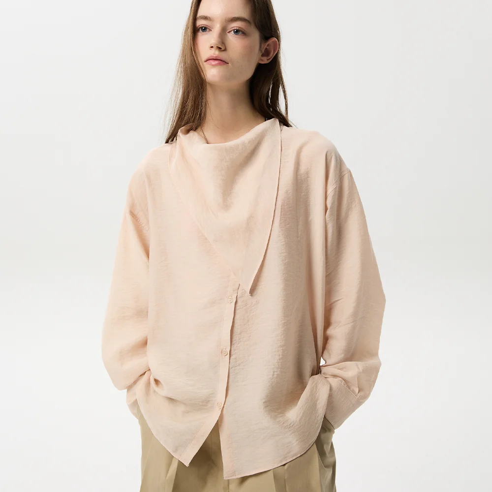 Unbalanced Scarf Shirts (Pink)_絲巾 雪紡衫