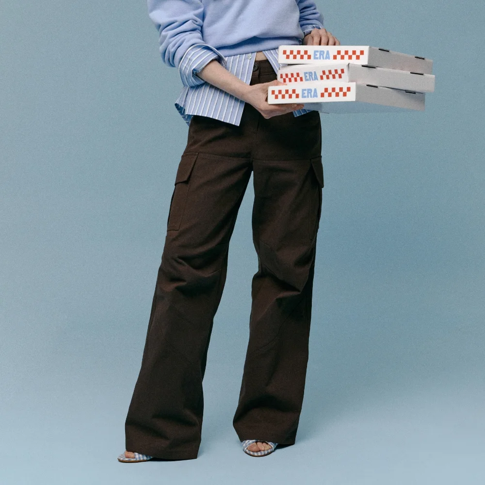 WOMEN DIAGONAL CUT CARGO PANTS - BROWN