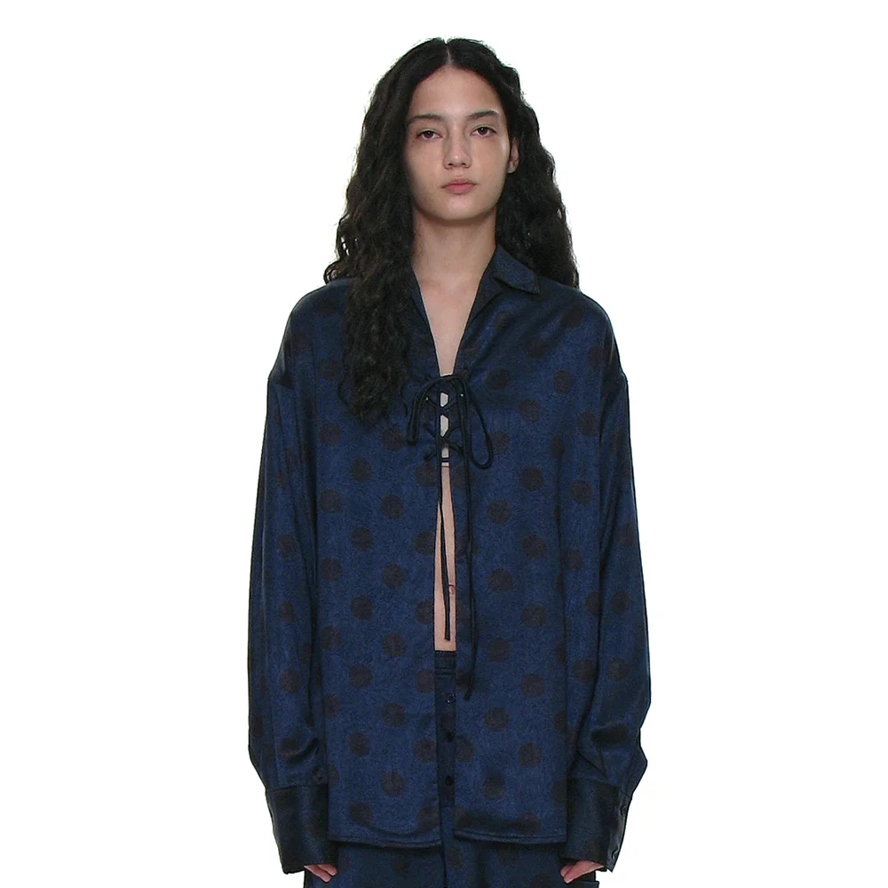 POLKA DOT ALL OVER PRINTED LACE-UP SHIRT_NAVY