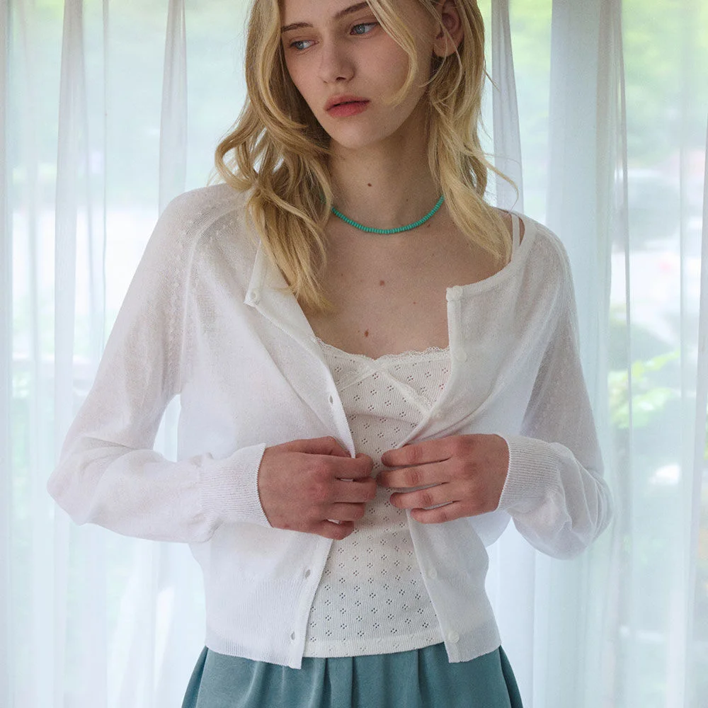 SOFT ROUND NECK BUTTON CARDIGAN 3COL_IVORY