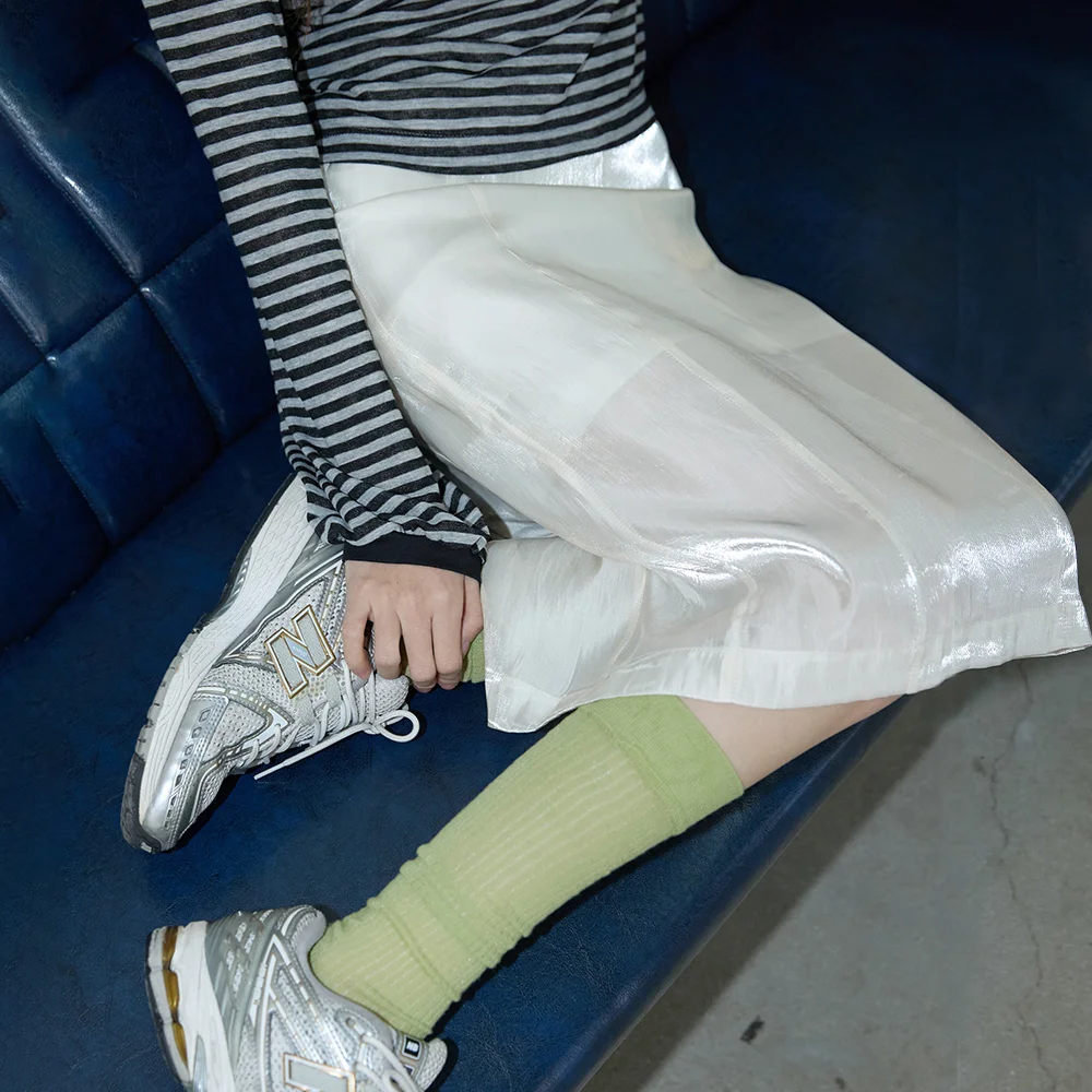 Glossy Layered Midi Skirt Ivory