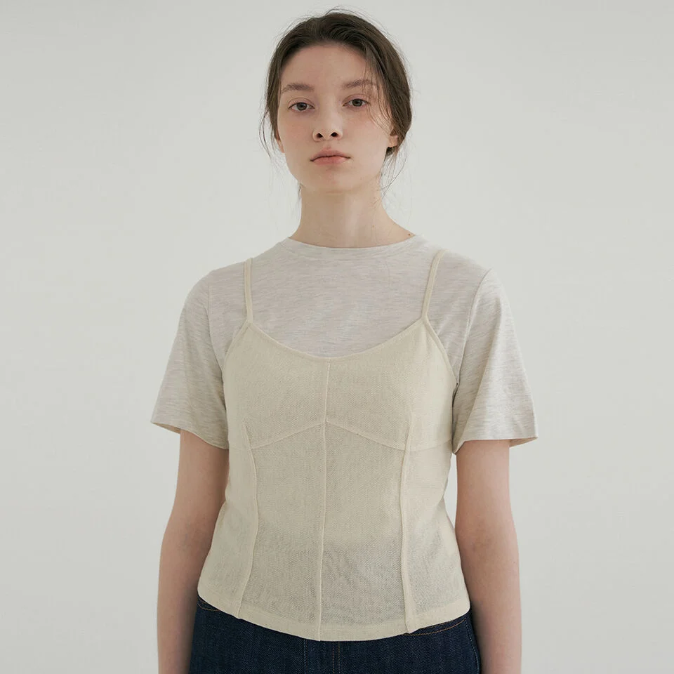 mesh sleeveless top (light beige)
