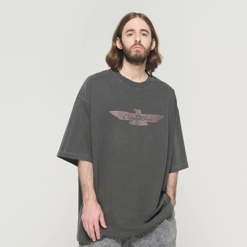 PIGMENT EAGLE OVERFIT HALF T-SHIRT (CHARCOAL)