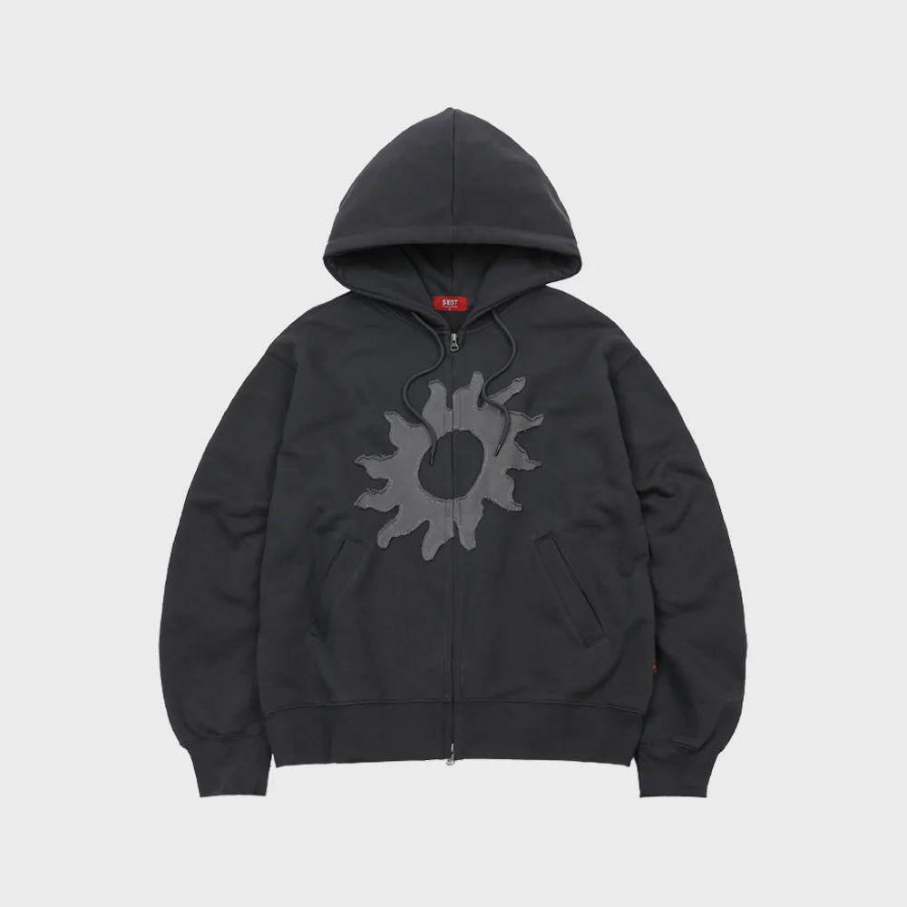 Solaris Applique Hoodie Zip Up Charcoal