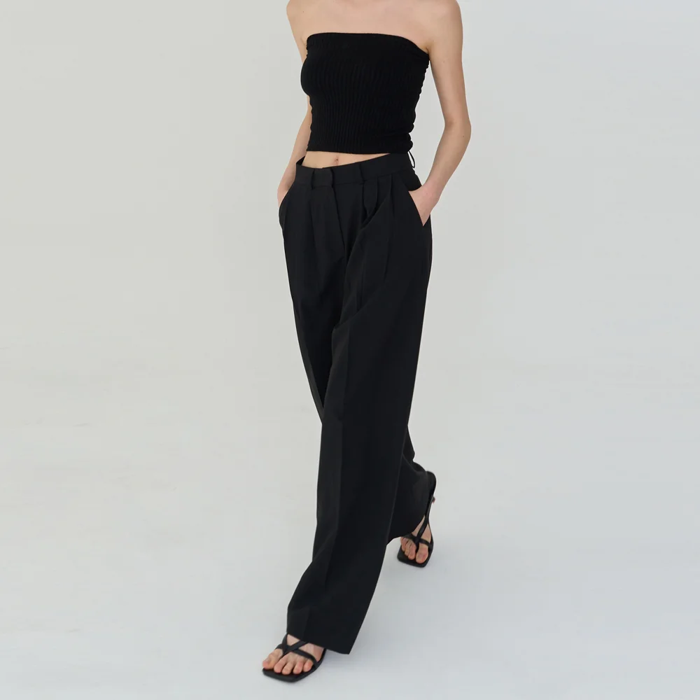 Three Pintuck Summer Wool Pants (Black)