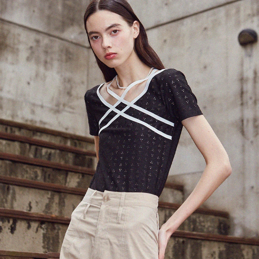 Cross Two-Line Lace T-shirt