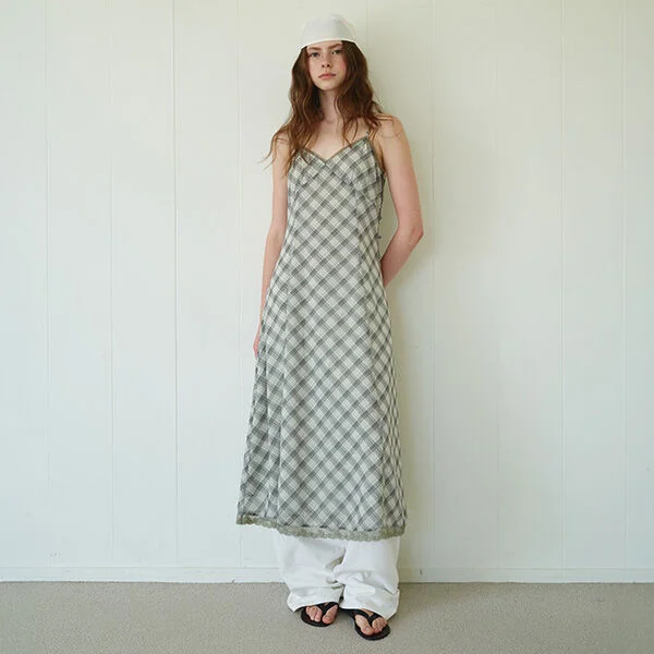 CHECK SHEER SLIM LONG ONE PIECE GREEN