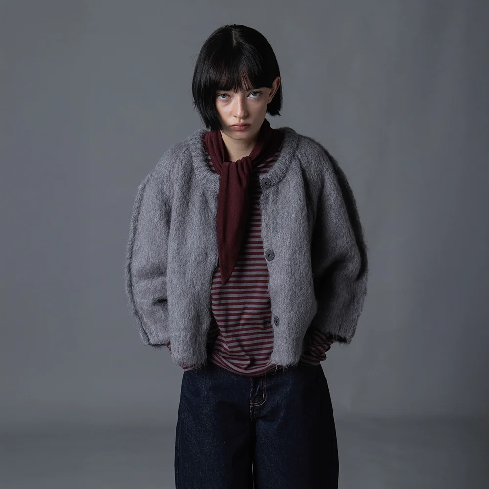 Stripe Scarf Set T-shirt (Burgundy)