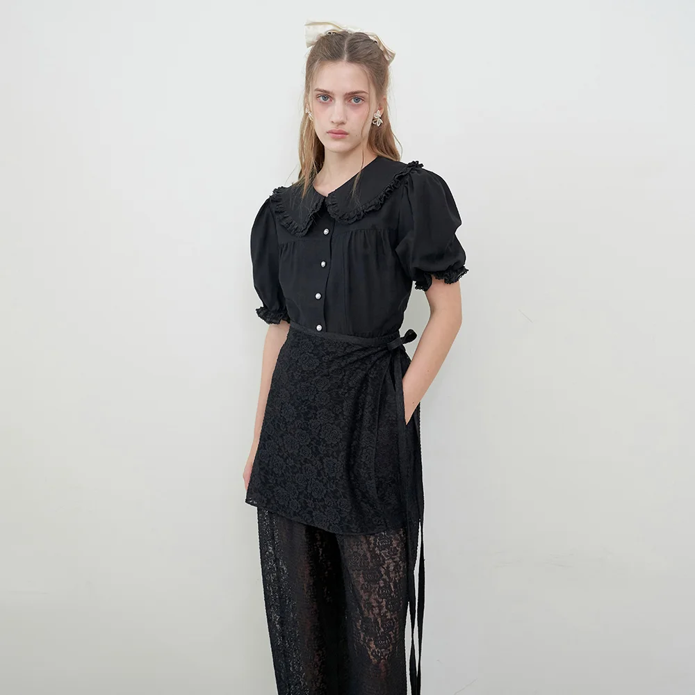 BLACK LACE WRAP PANTS