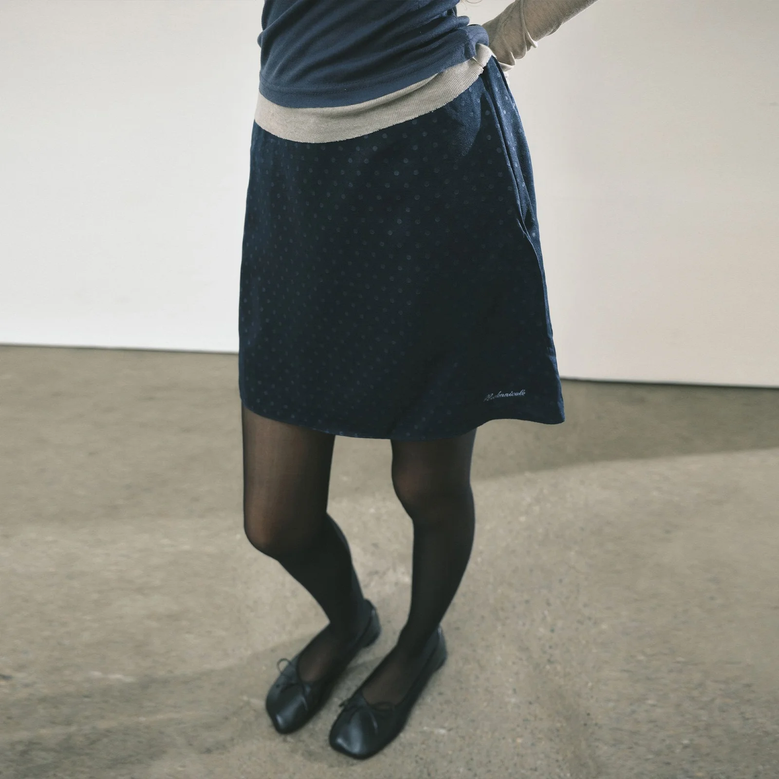 DOT VELVET MINI SKIRT_NAVY