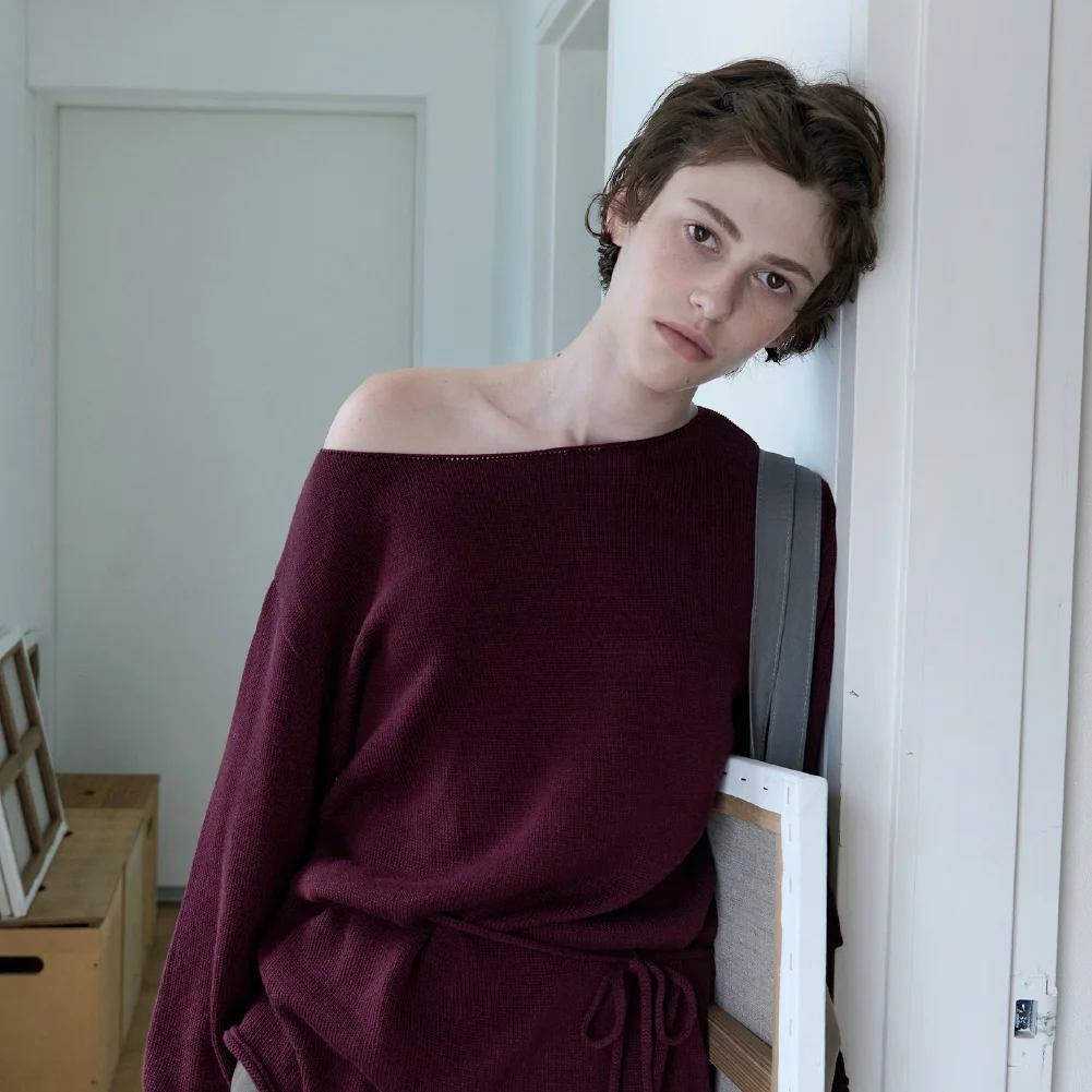 Drop Loose Fit Pullover Knit (Burgundy)