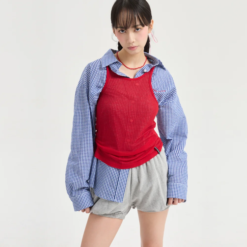 Chouetties by LUCKY CHOUETTE_Check Over Fit Blouse (blue)_LASAX25400BUX