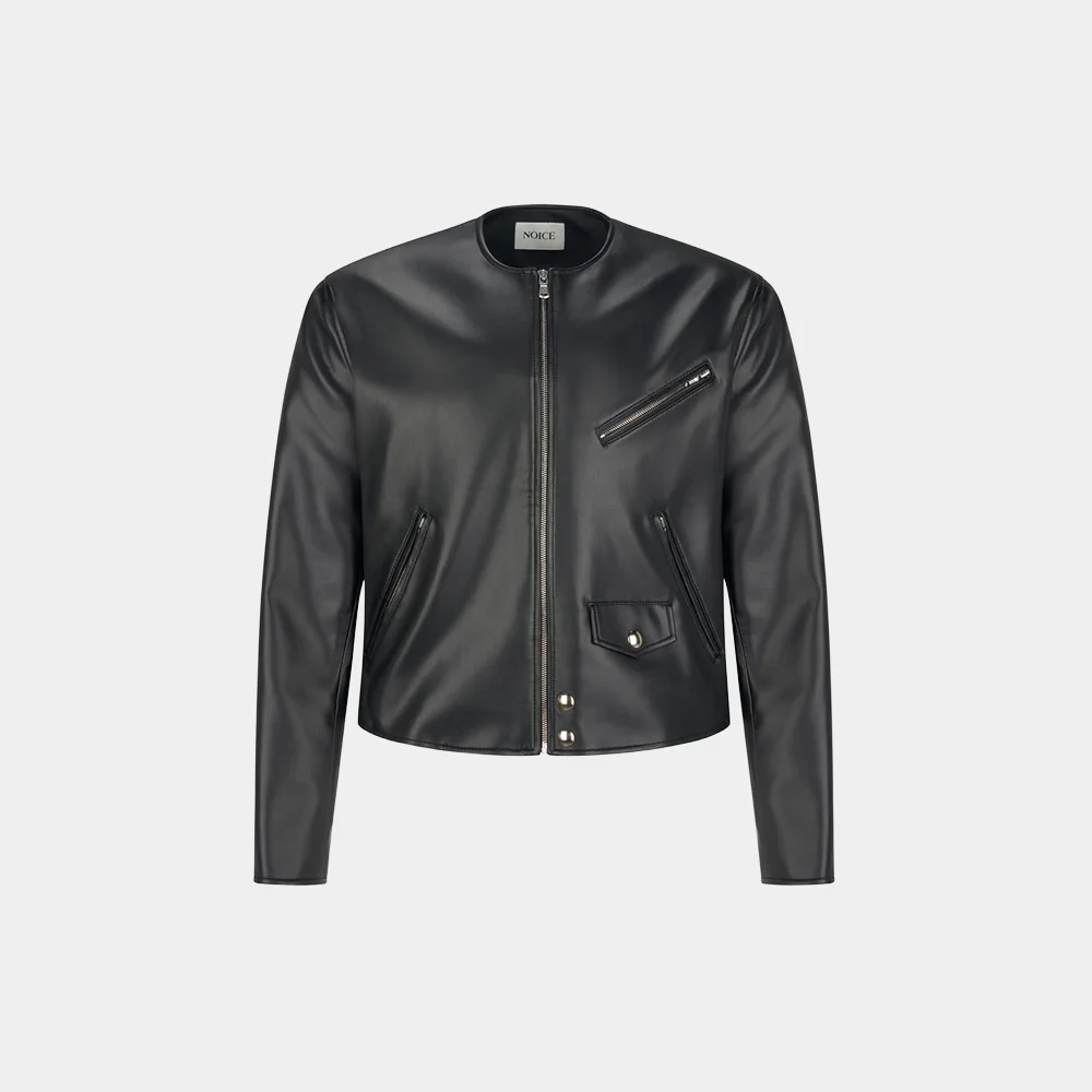 (W) MOTORCYCLE FAUX LEATHER JACKET - BLACK