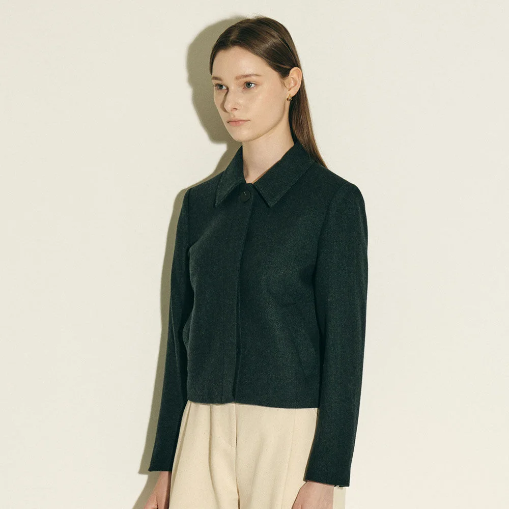herringbone wool single crop jacket_deep green