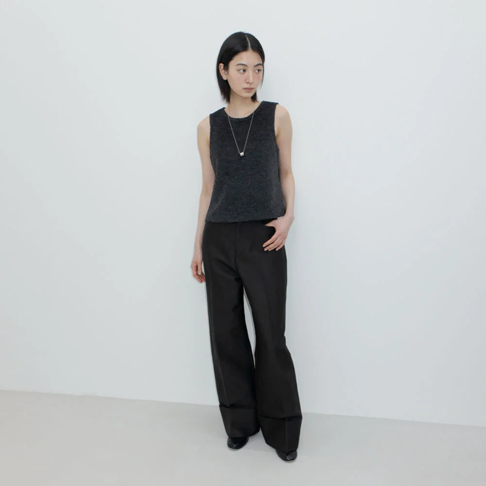 STRAIGHT TURN-UP PANTS / BLACK
