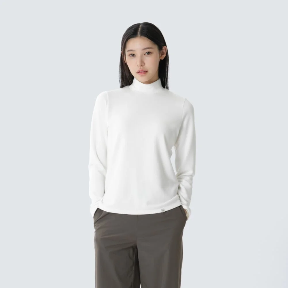 羅紋 女裝 半高領 長袖 T恤 Off White (S26FWFTL33)