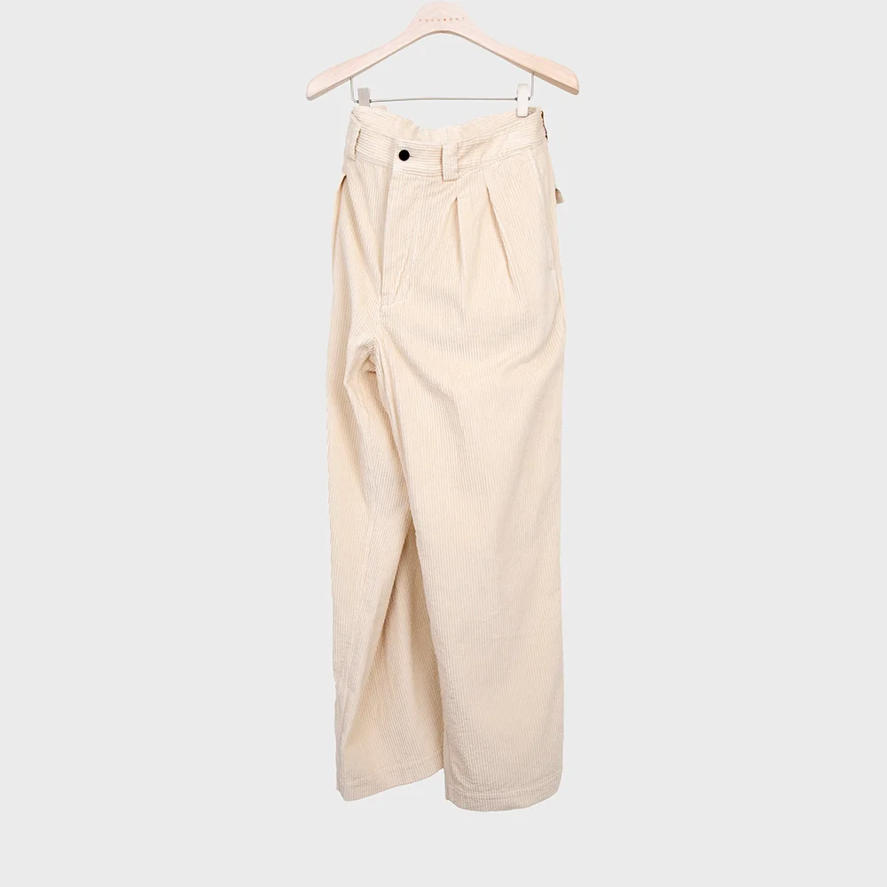CORDUROY TUCKED TROUSERS_WHITE