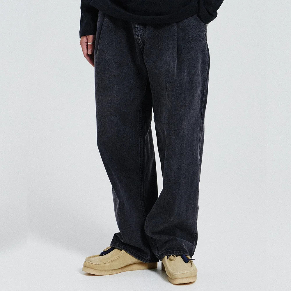 WIDE ONE TUCK DENIM PANTS_BLACK