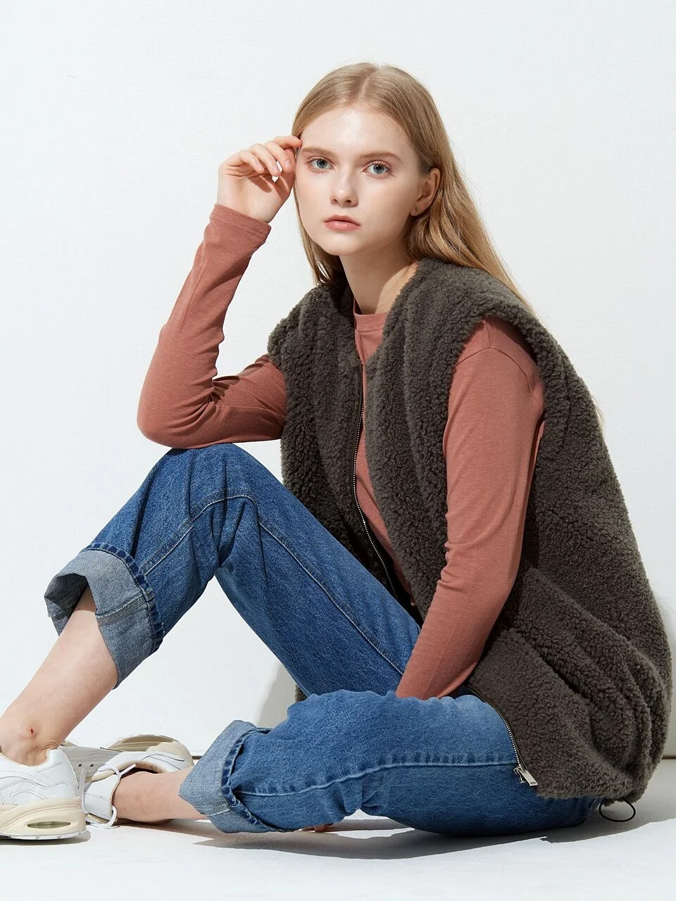 SHEARING BLOUSON VEST KHAKI