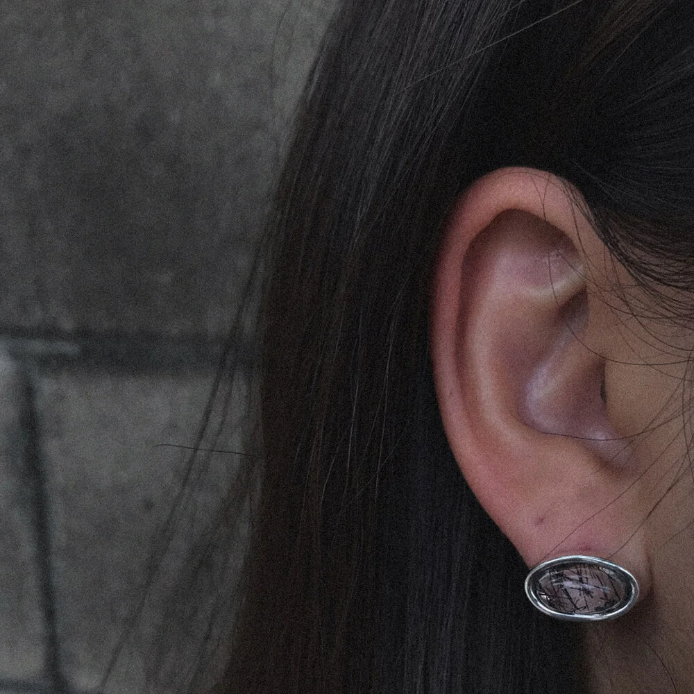 BLACK QUARTZ ELLIPSE EARRINGS