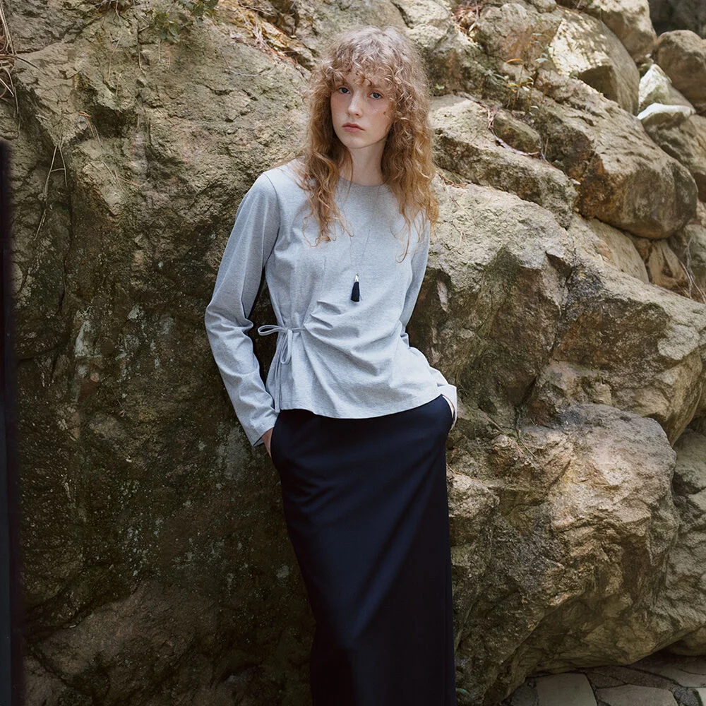 Tuck strap longsleeve T-shirt _Melange gray