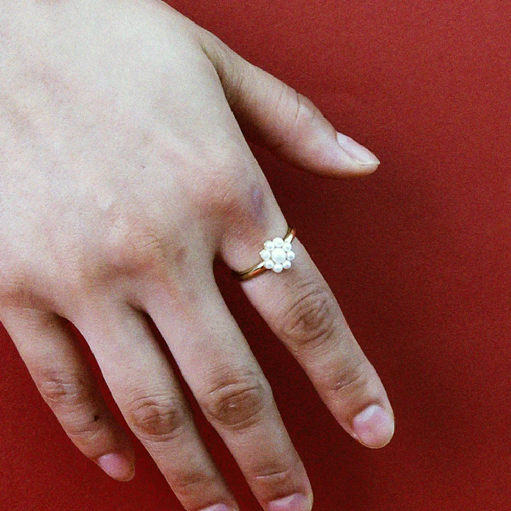 Daisy ring Silver, PEARL (Gold plated)