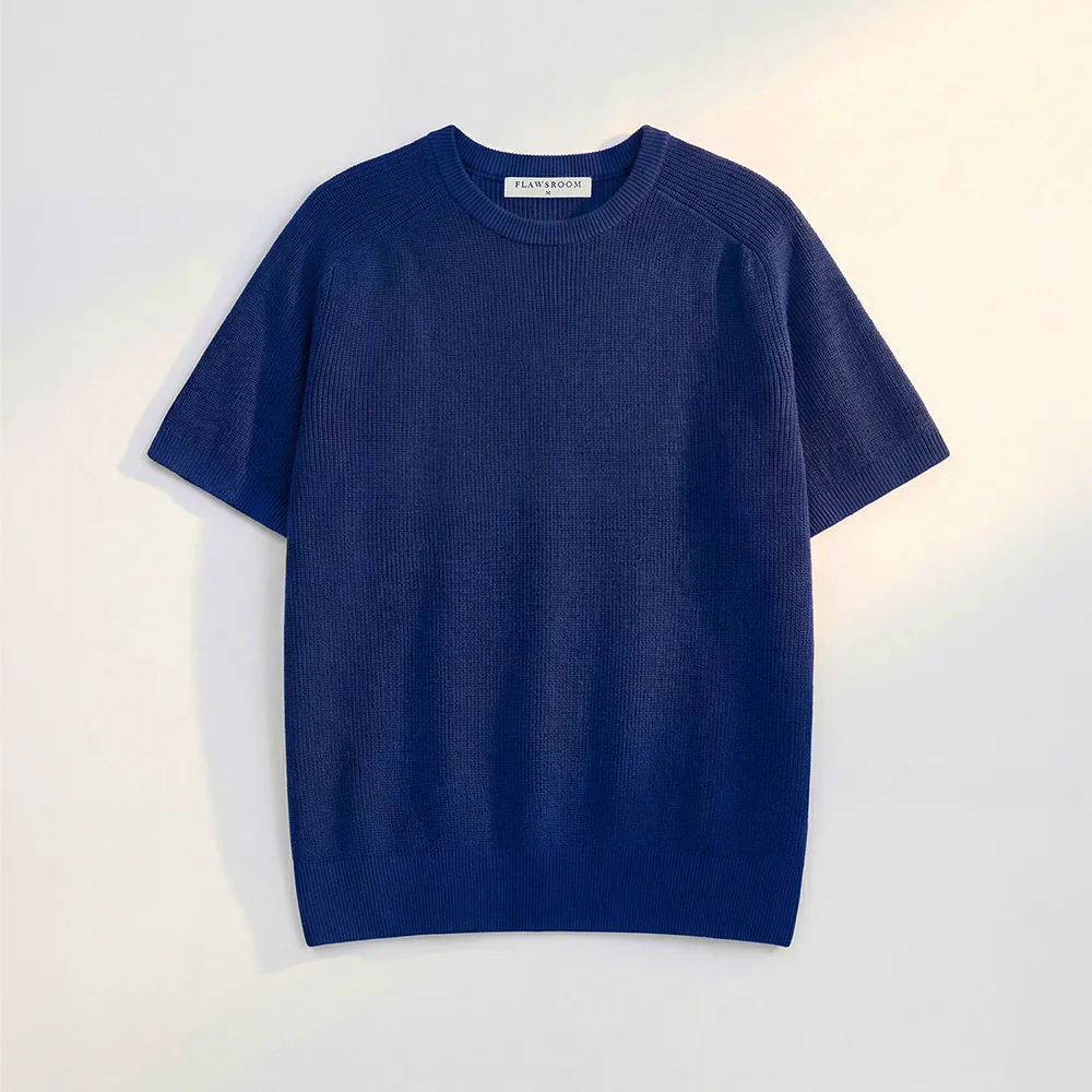 Saddle Shoulder Cotton Knit BLUE