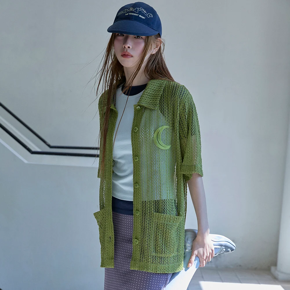 Chouetties by LUCKY CHOUETTE Moon Point Crochet Short Sleeve Shirt Blouse (olive) LASAX26410OLV