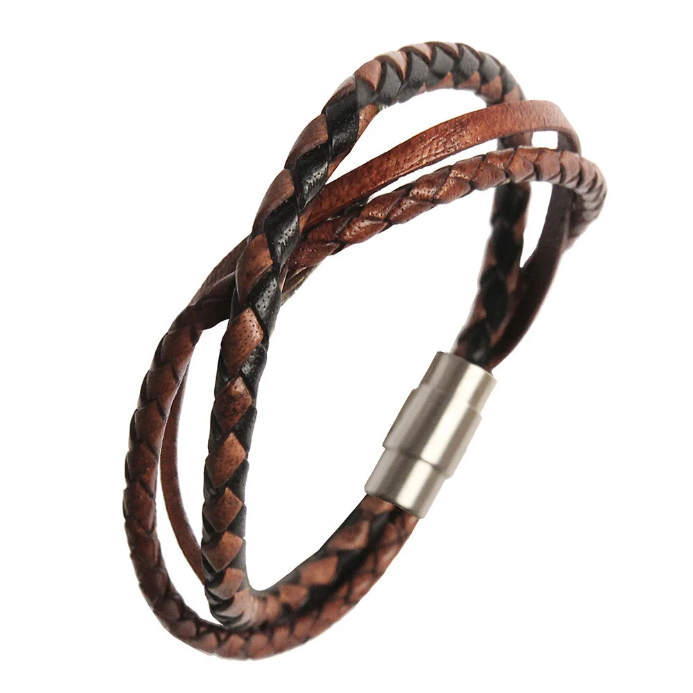 簡約 層次 皮革 手鏈 BROWN