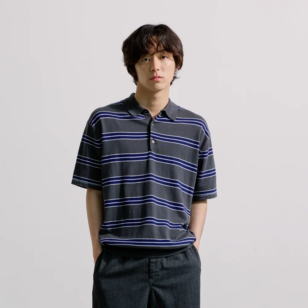 WALTZ STRIPE COLLAR HALF KNIT