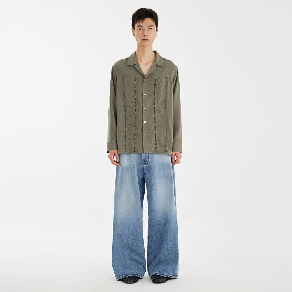 Satin Trucker Shirt - Dusty Green