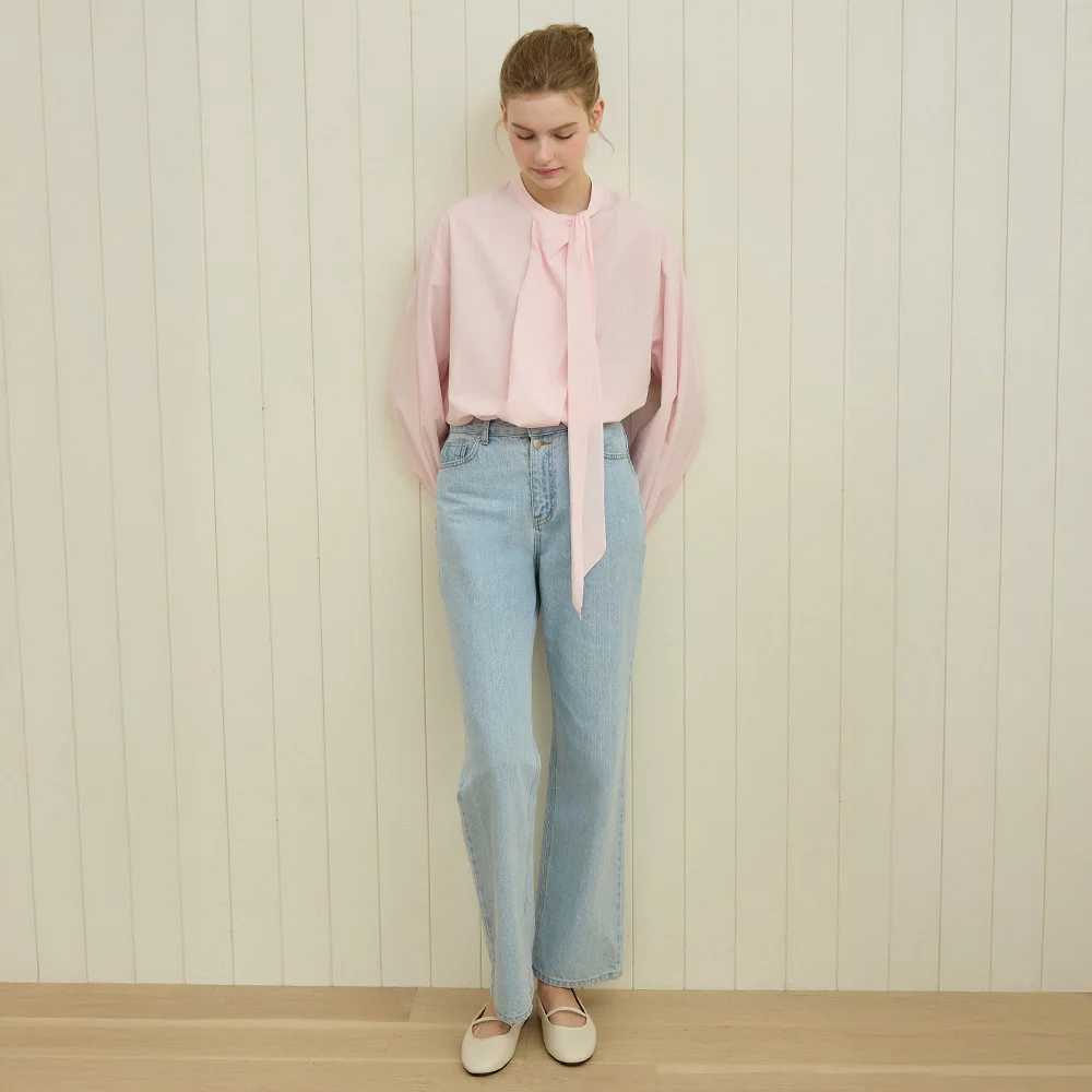 Button Detail Straight Jean - Light Blue