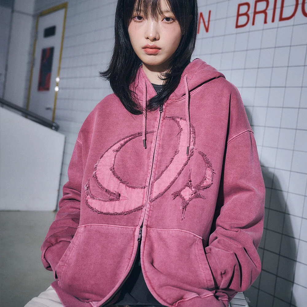 CP STAR Pigment 連帽衫 拉鏈 灰粉色