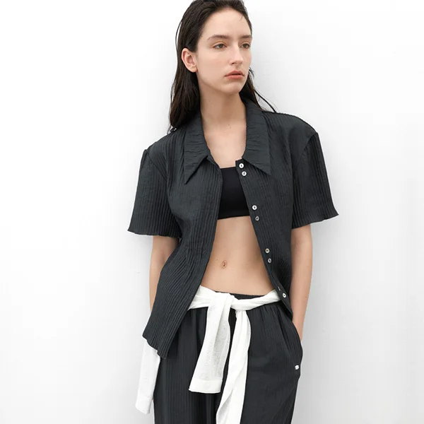 LIT PLEATS SHIRT BLOUSE(BL-4312)_2Colors