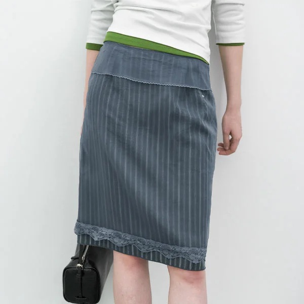 (SK-5121)SHEER LAYERED STRIPE MIDI SKIRT