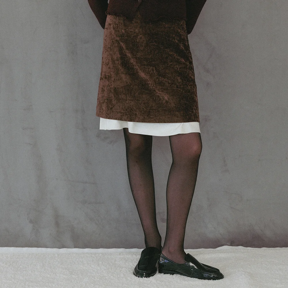 Velvet A-line midi skirt_brown