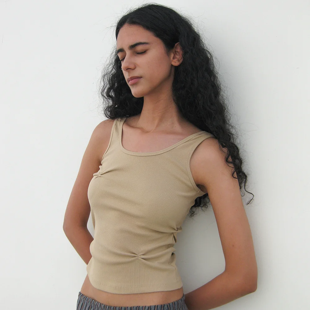 RUCHED SLEEVELESS_BEIGE